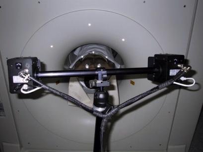 Clinical setup of the camera system for respiration measurements. Clinical setup of the camera system for respiration measurements.